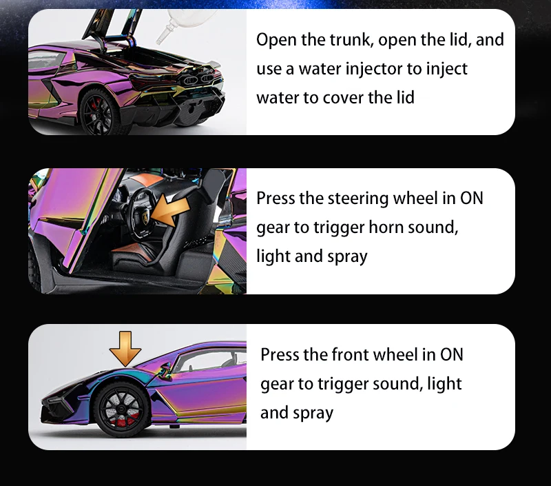1/24 Revuelto Legierung Sport Auto Modell Diecast Metall Racing Galvanik Fahrzeuge Auto Modell Sound Licht Mit Spray Kinder Spielzeug Geschenk – Detail 6