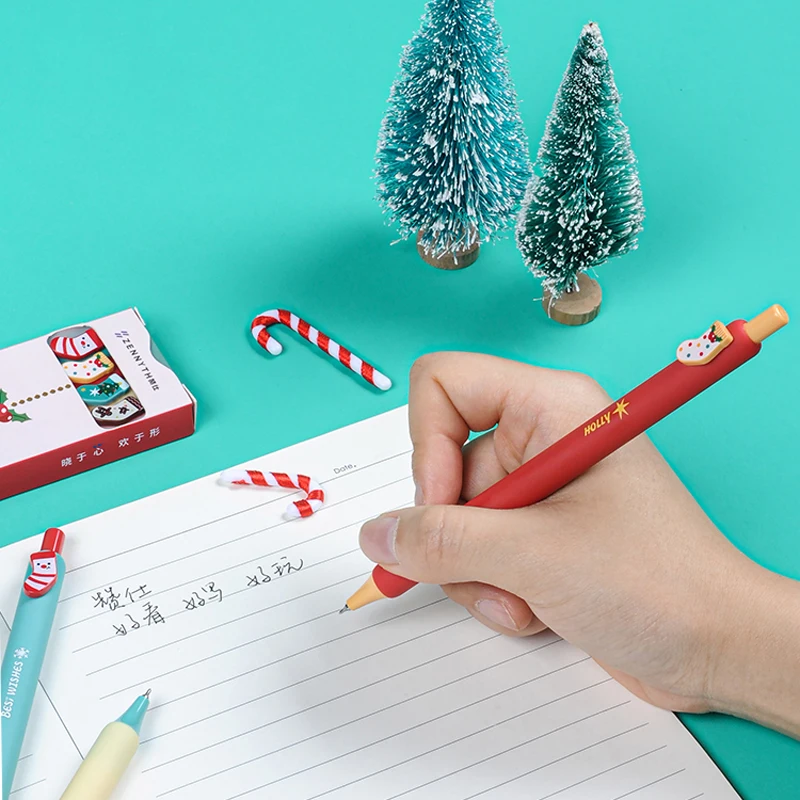 4 Pcs/Set Merry Chrismas Gel Pen Cute Cartoon Best Wishes Christmas Gifts 0.5mm Black Ink Pens School Office Stationary