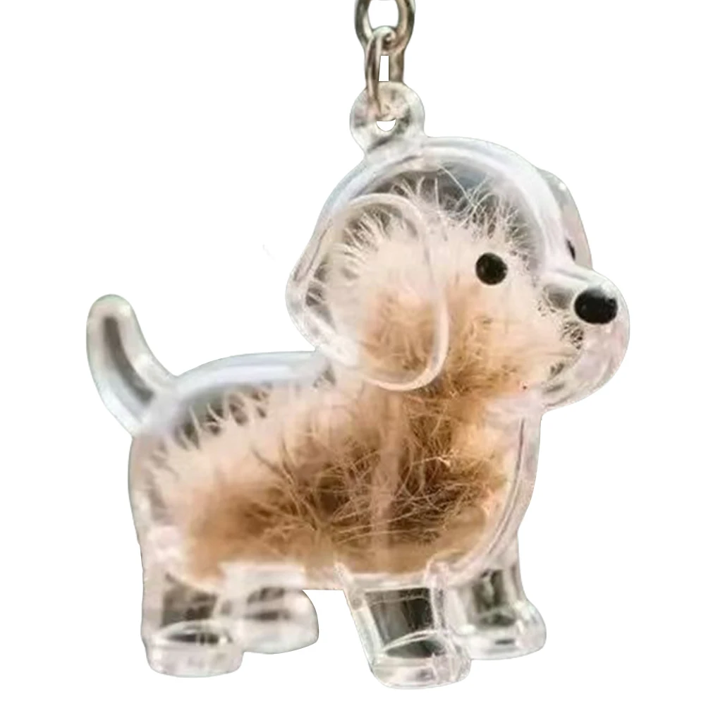 6PCS Available Transparent Fur Storage Dog Keychain Adorable 3D Puppy Hair Box Keyring  Memorial Keepsake Capsule for Friend Bag