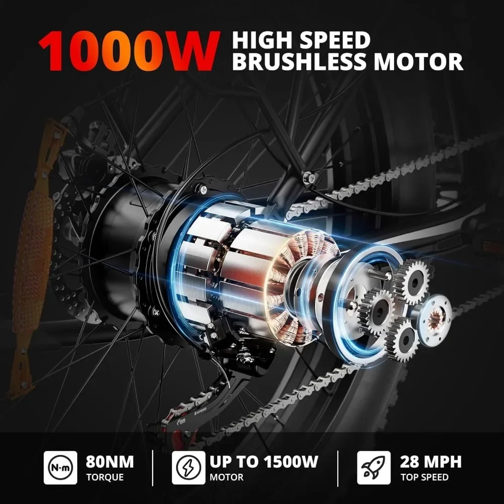 Electric Bike for Adults 1500W Electric Bicycle Battery Electric Bike 26" Fat Tire Mountain 32mph 7 Speed Gears Electric Bike 2