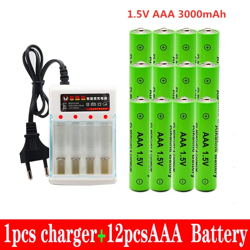 

100% New AAA battery 3000 mAh rechargeable battery AAA 1.5 V 3000 mAh Rechargeable New Alcalinas drummey + charger