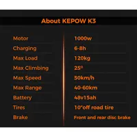 Trottinette électrique KEPOW K3 haute vitesse 50 km/h, 1000W, 48V, 15AH, longue portée, pneus de 10 pouces, double suspension, pliable, trottinette adulte, EScooter 7