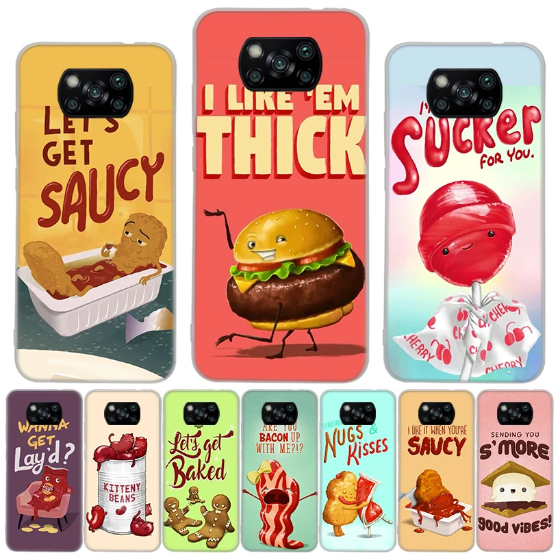 Cute Cartoon Food Poster Custodia Per Telefono Con Chiamata In Silicone Per Xiaomi Poco X3 Nfc M3 F3 X4 X5 M4 Pro M2 F2 F1 Mi Note 10 Lite A1 A2 A3 Cc