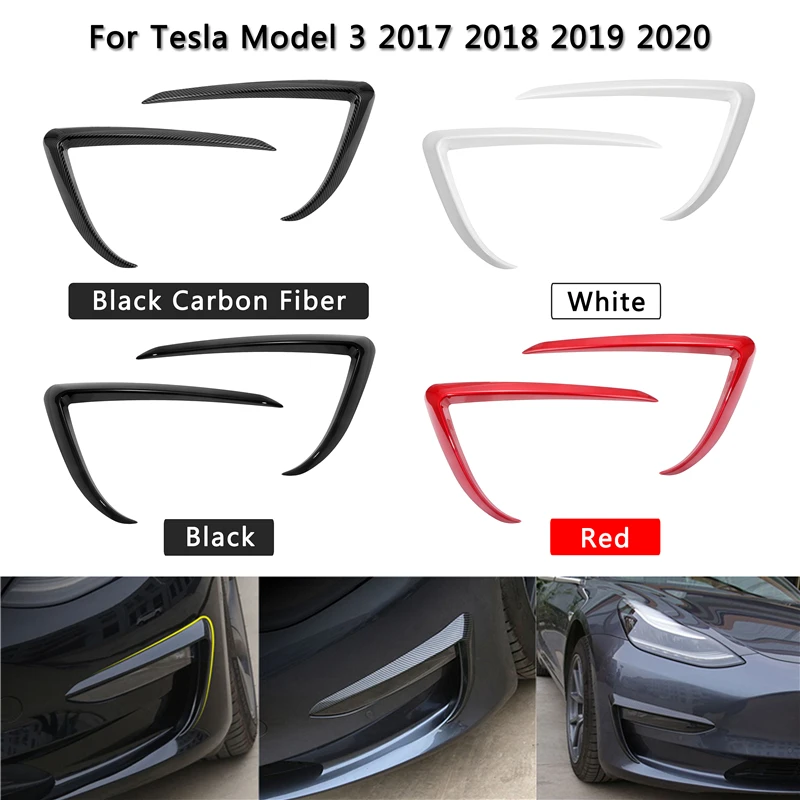 custom bumper stickers 1 Pair Car Front Blade Trim ABS Black Carbon Fiber White Red For Tesla Model 3 2017-2022 Light Eyebrow Wind Knife Fog Lamp Frame car sun shade