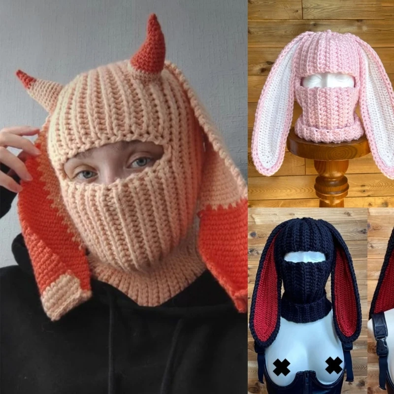 M2Ea Orecchie Di Coniglio Passamontagna Divertente Passamontagna Di Halloween Passamontagna Lungo Orecchie Da Coniglio Cappello Beanie Cappello Simpat
