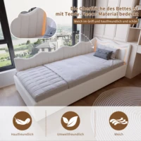 Cadre de lit ottoman rembourré en peluche Comanlai avec coffre de rangement hydraulique, tête de lit LED en forme de vague pour chambre d'enfant 90x200 2