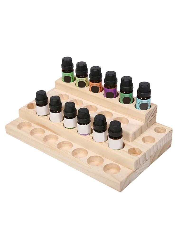 Natural Wood Essential Oil Display Stands Holder Rack Storage Organizer For 30 Slots 5-15ml Bottles Perfume Storage Tray 2