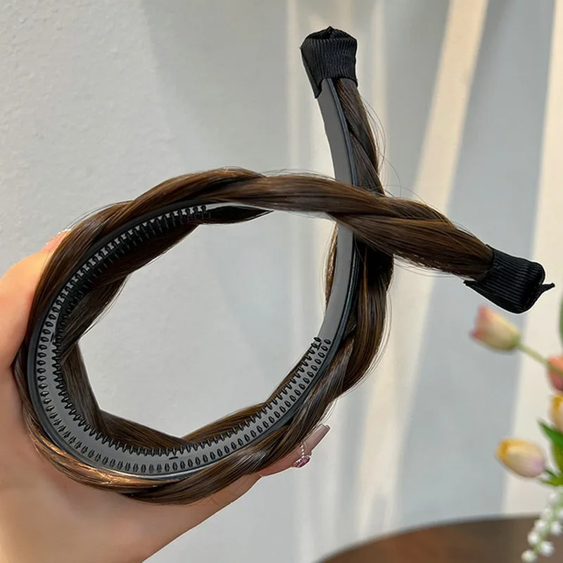 Damen Synthetische Perücke mit geflochtenen Haarbändern, modische Zöpfe, Haar-Accessoires, Bohemian Natur-Stirnband, dehnbar für Partys – Detail 6
