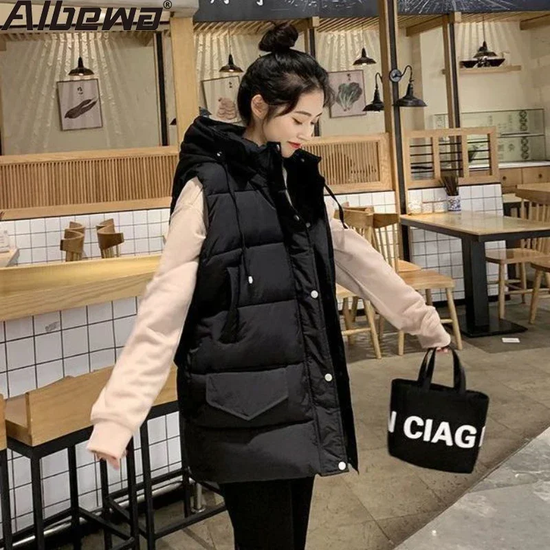 

Plus Size Vest Parkas for Women 2024 Sleeveless Puffer Padded Warm Women's Stand Collar Zipper Parka Hooded Coats Feminina E186
