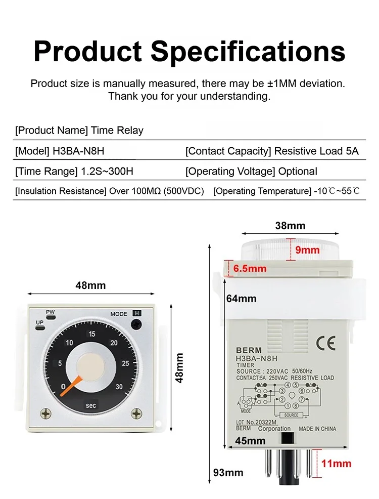 Adjustable H3BA N8H Analog Timer Relay 8 Pin Panel Mount Time Delay Controller 1