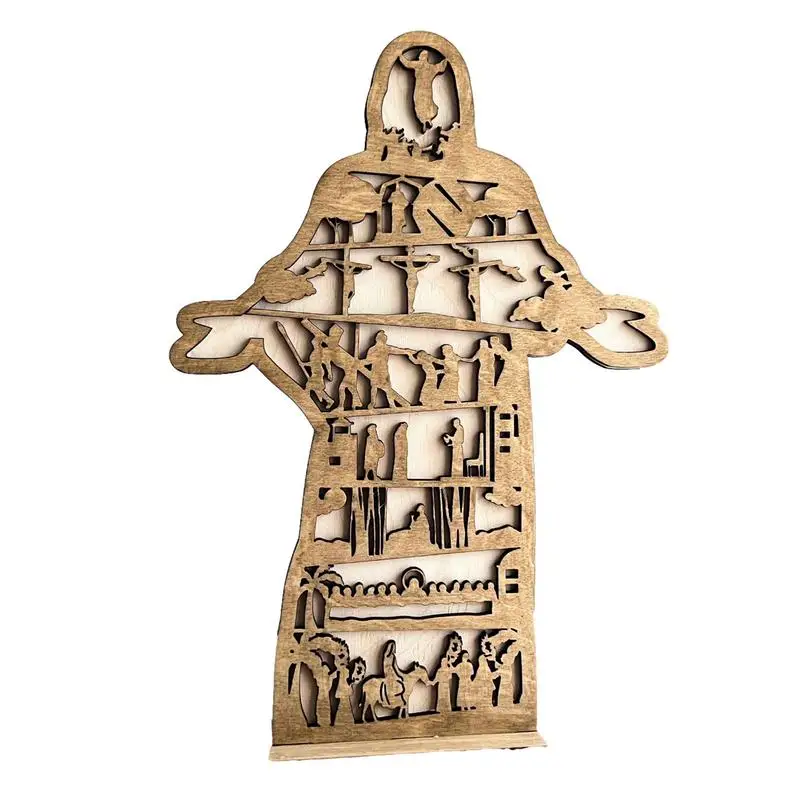 Easter Scene Wooden Decoration Engraved Resurrection Decoration Wooden Easter Scene Tabletop Wood Christian Decor Spirit