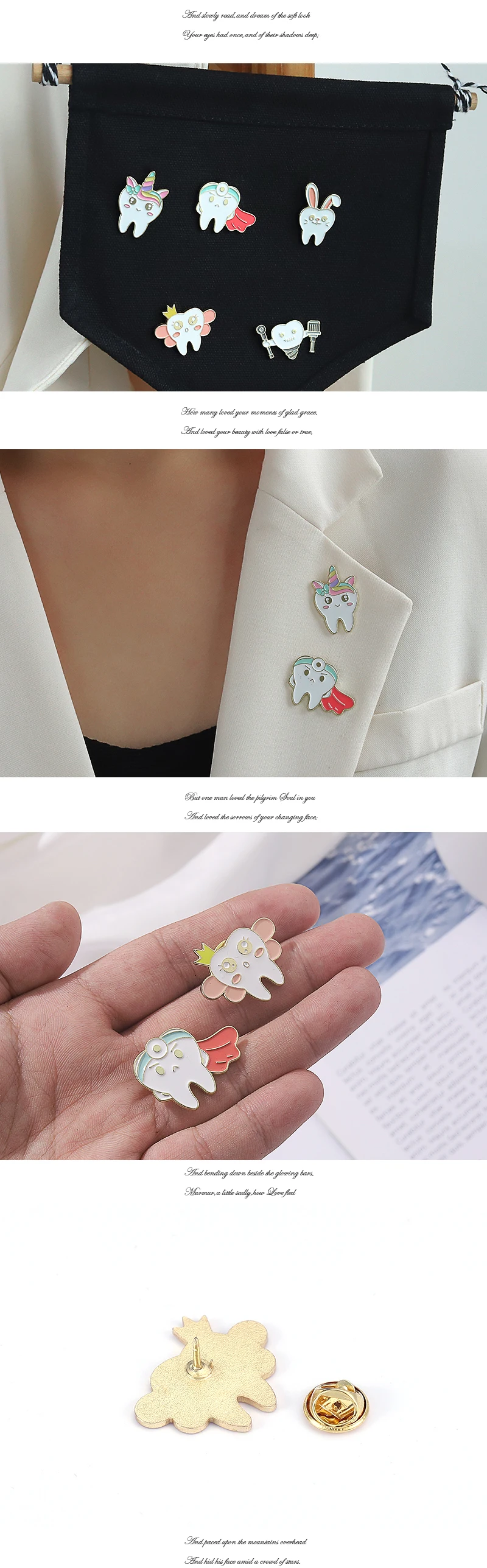 Emaille-Anstecknadeln für die Mundgesundheit, individuelle Zahnfee-Broschen, Zahnarzt-Anstecknadeln, lustiger Zahnimplantat-Schmuck, Geschenk für Kinder und Freunde – Detail 2