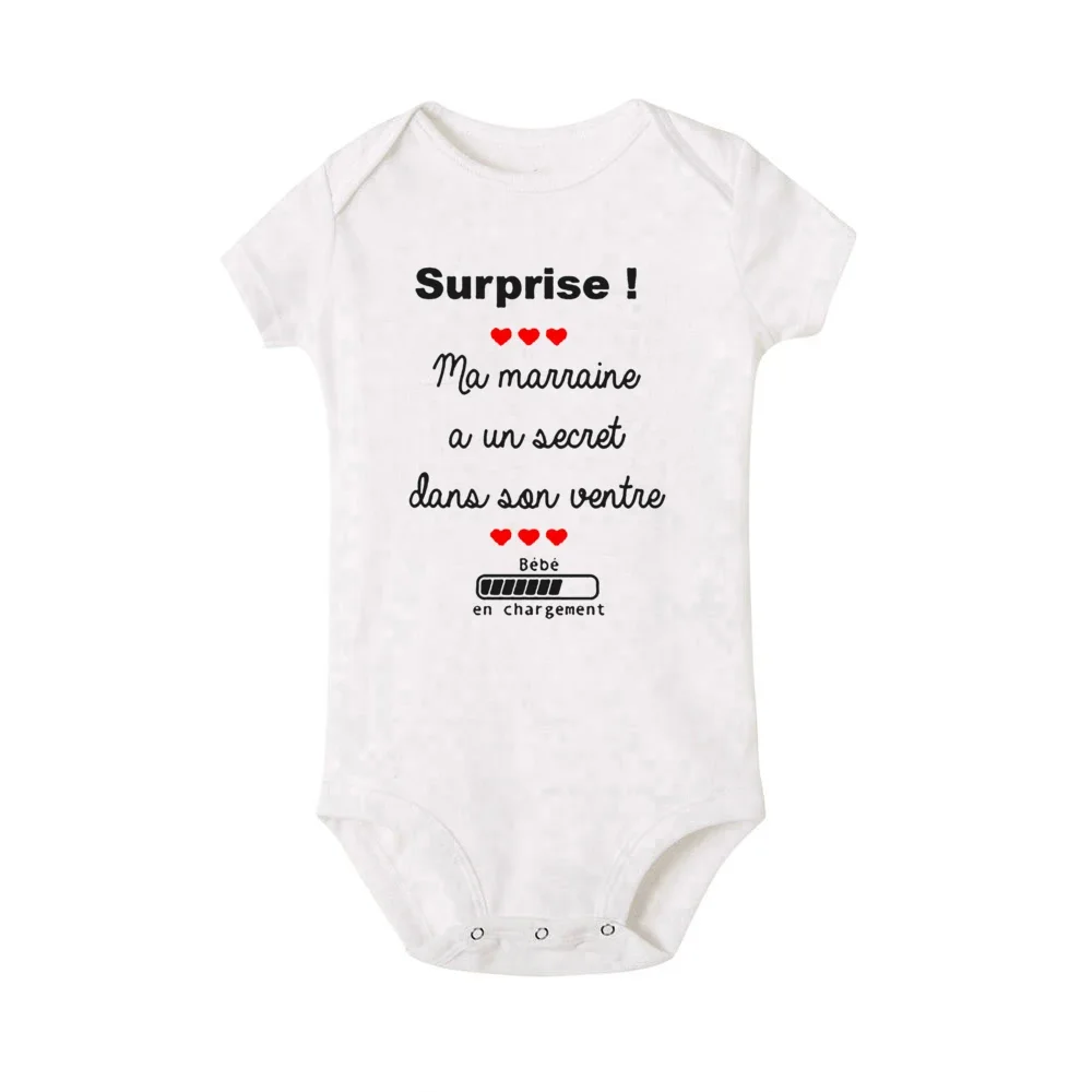 French Printed Godmother Pregnancy Announcement Baby Bodysuit Newborn Short Sleeve Jumpsuit Boys Girls Playsuits Infant Romper 6