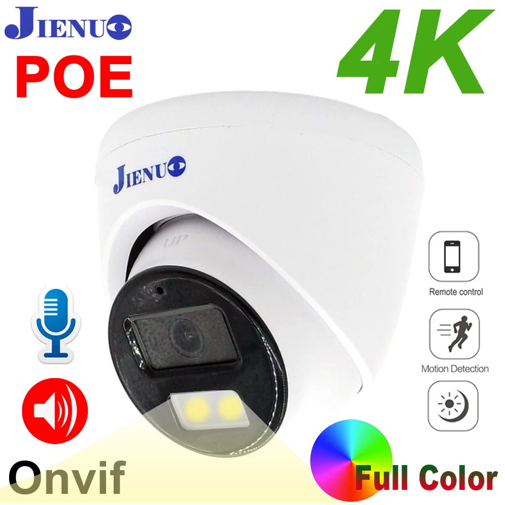 JIENUO 4K POE Camera CCTV Security Surveillance 64G 128G Full Color Night Vision Video Two-Way Audio 5MP 8MP Onvif Dome Home Cam 1