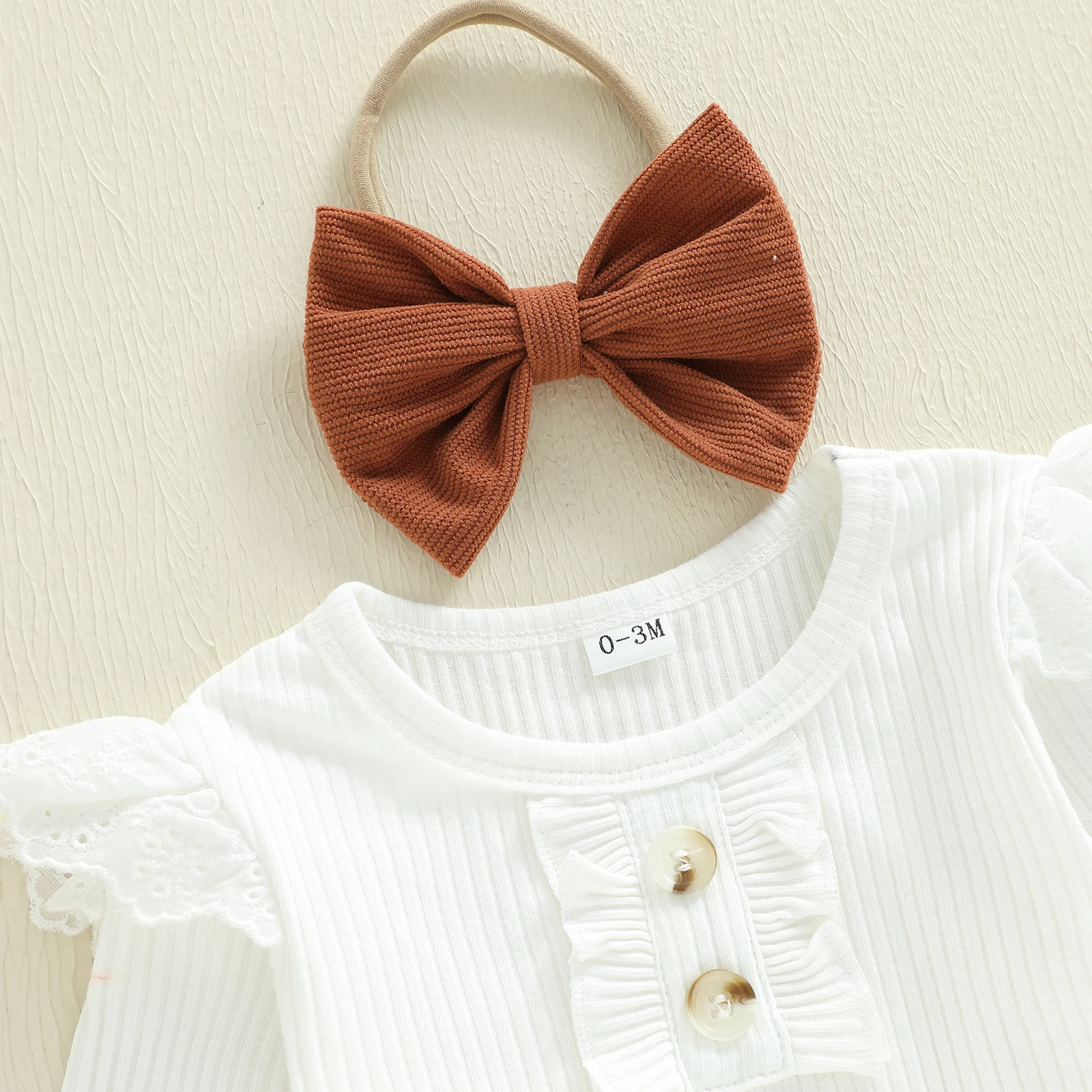 Baby Girls 3-piece Outfit, Long Sleeve Romper with Mini Skirt Bowknot Headband Fall Outfit 6