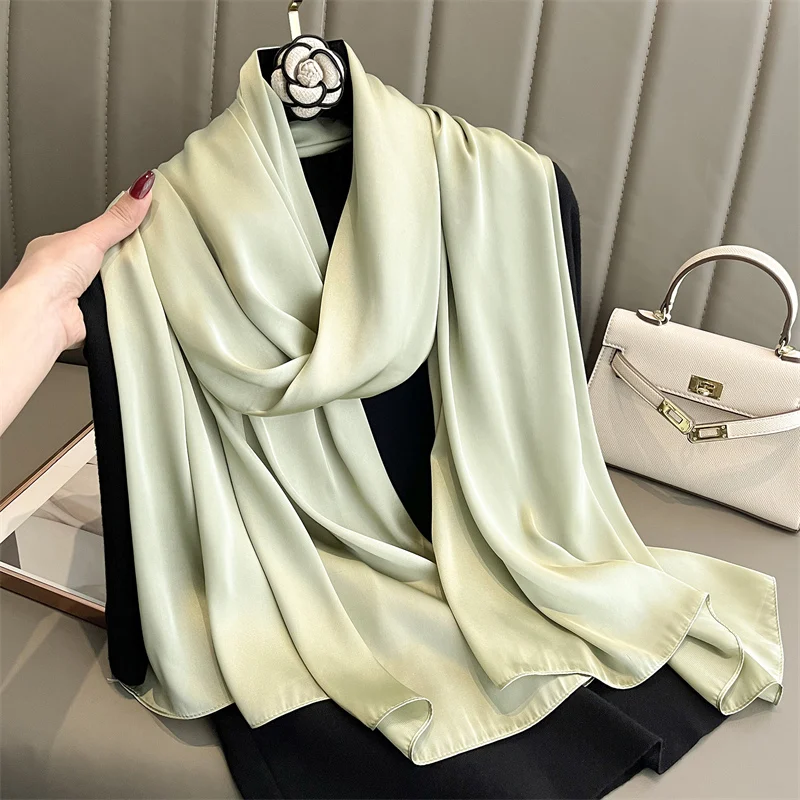 90*180cm Fashion Luxury Silk Scarf Women Solid Color Soft Smooth Scarves Head Wrap Hijab Outdoors Muffler Long Shawl Beach Towel 6