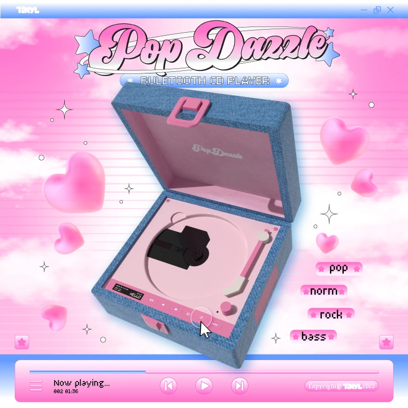 TINYL POPDAZZLE Retro CD Player Bluetooth Speaker,Multi-Function/Multi-sound Effects All-in-one Audio CD/MP3 Player Machine