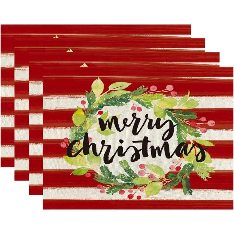 Buffalo Plaid Merry Christmas Placemats Heat Insulation Stain-Resistant Square Linen Table Mats for Dining Table Decoration 3