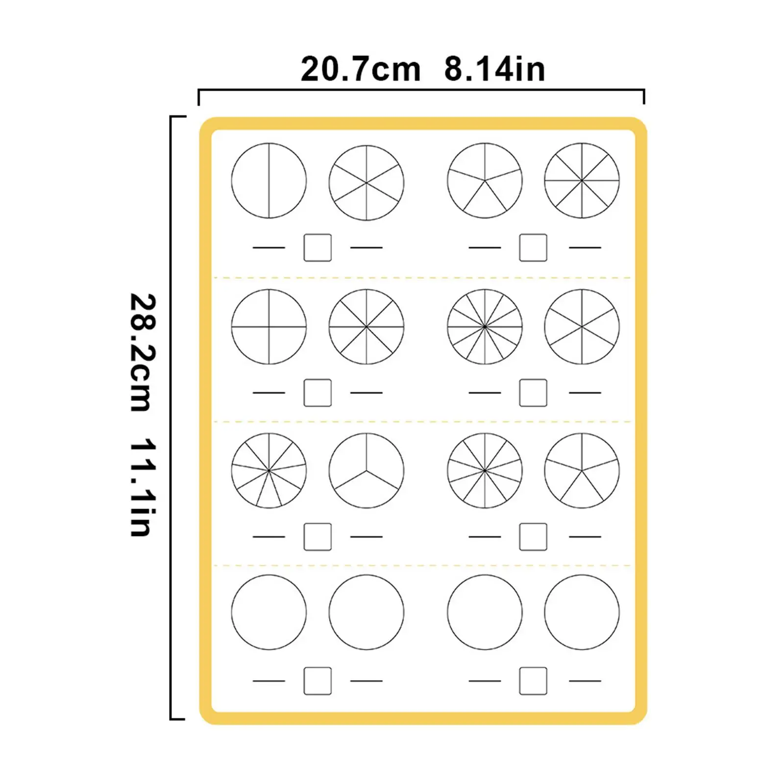 Fraction Dry Erase Sheets Gift 10 Sheets Early Learning Toy Fraction Manipulatives for Boys Girls Kids Ages 4-6 Years Children