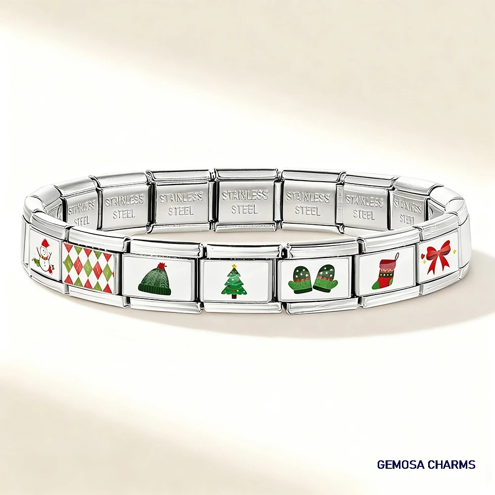 Großhandel Weihnachtshandschuh Schmetterling Knoten Älterer Baum Hut Italienischer Charme Edelstahl Link passend für 9mm Armbandherstellung DIY Schmuck – Detail 4