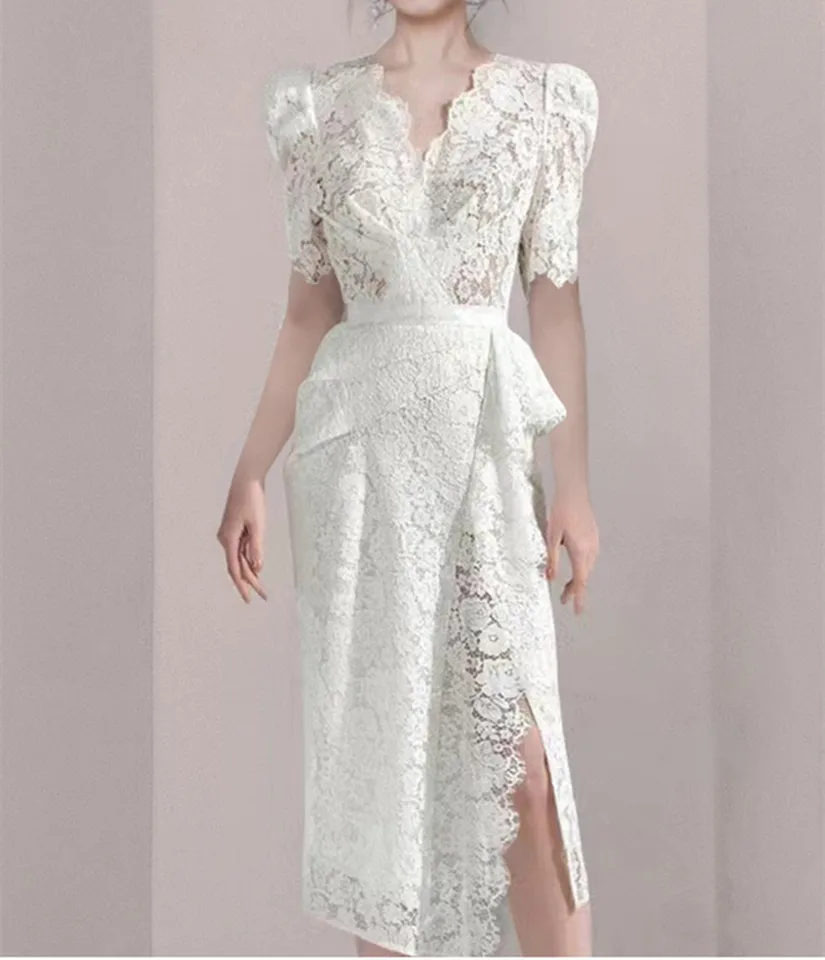 JSXDHK High Quality Fashion Autumn Women Lace Dress Runway