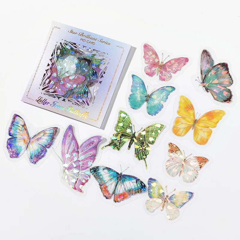 

20pcs Crystal Laser Butterfly Decorative PET Stickers Vintage DIY Handbook Material Scrapbooking Label Diary Journal Planner