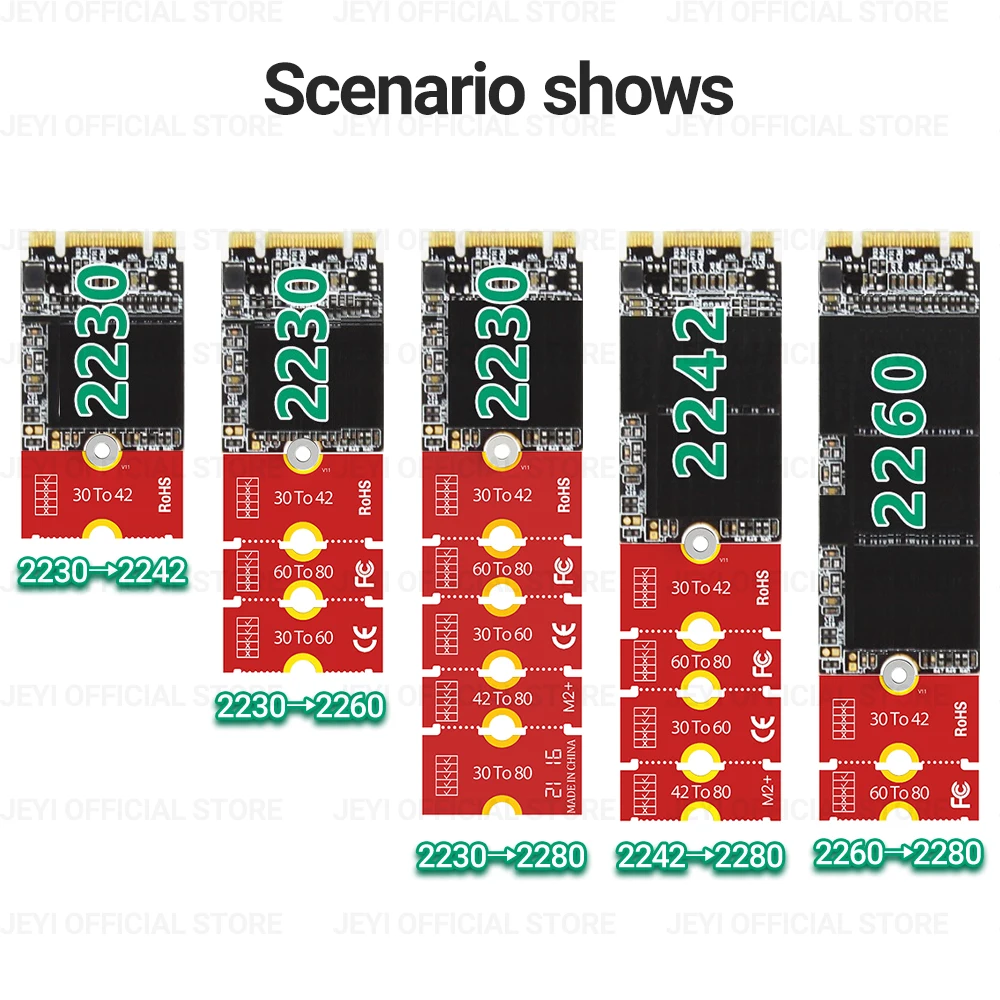 JEYI-M.2 NGFF NVME SSD Suporte de Extensão Comprimento Estender Adaptador, Placa de Cartão, Transferência de Tamanho Longo, 2230, 2242, 2260, 2280