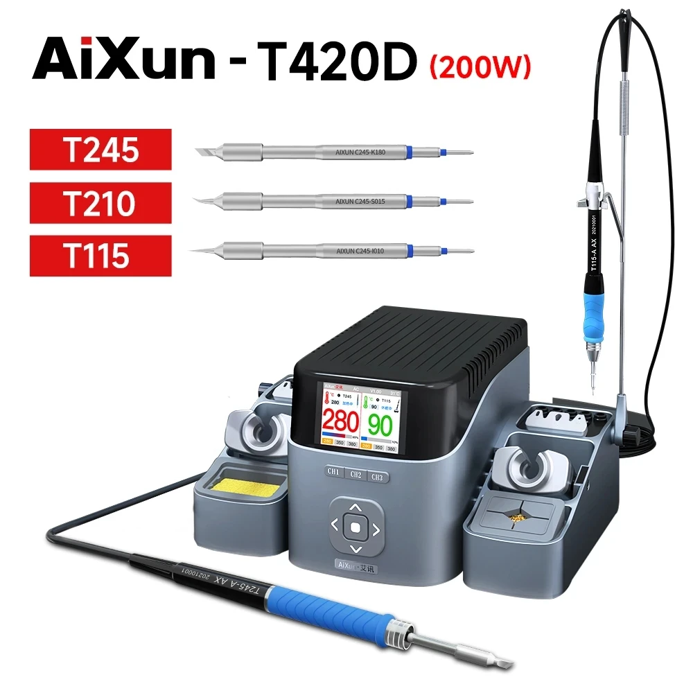 

AIXUN T420D 200W Intelligent Double Welding Station With T210 T115 T245 Handle Electric Soldering Iron Repair Solder Tools