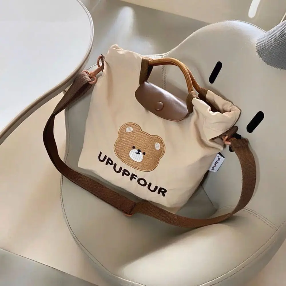 

Cotton Cloth Bear Embroidery Mummy Bag Large Capacity Printing Parent-child Shoulder Bags INS Storage Bag Vacation Tote Bag Men