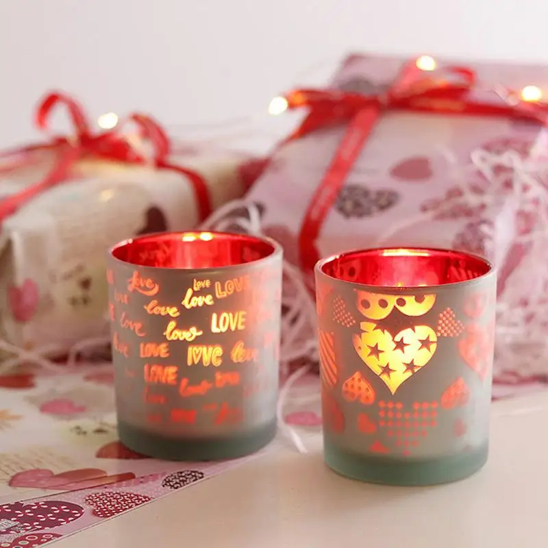 

Valentines Day Candle Holder Candle Cup Love Letter Red Festive Desktop Candle Holder Electroplated Glass Empty Cup table Decor