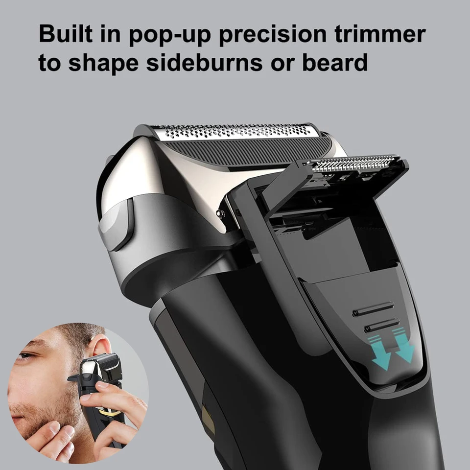 Elektrisch scheerapparaat voor mannen, draadloos, oplaadbaar, waterdicht, met foliescheermes en LED-display voor het trimmen van de baard._voghion.com