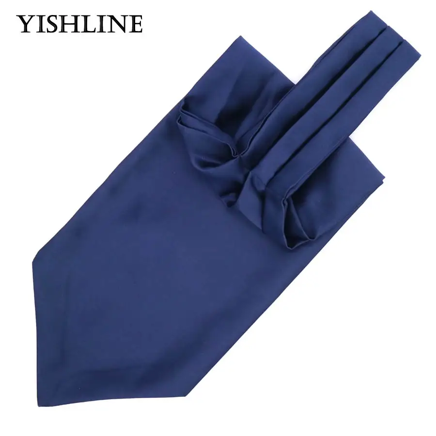 

Solid Men's Cravat Ascot Tie Scarf Navy Blue Gentleman Self -tied Polyester Silk Neckties Cashew Scrunch Wedding Party LJ0504