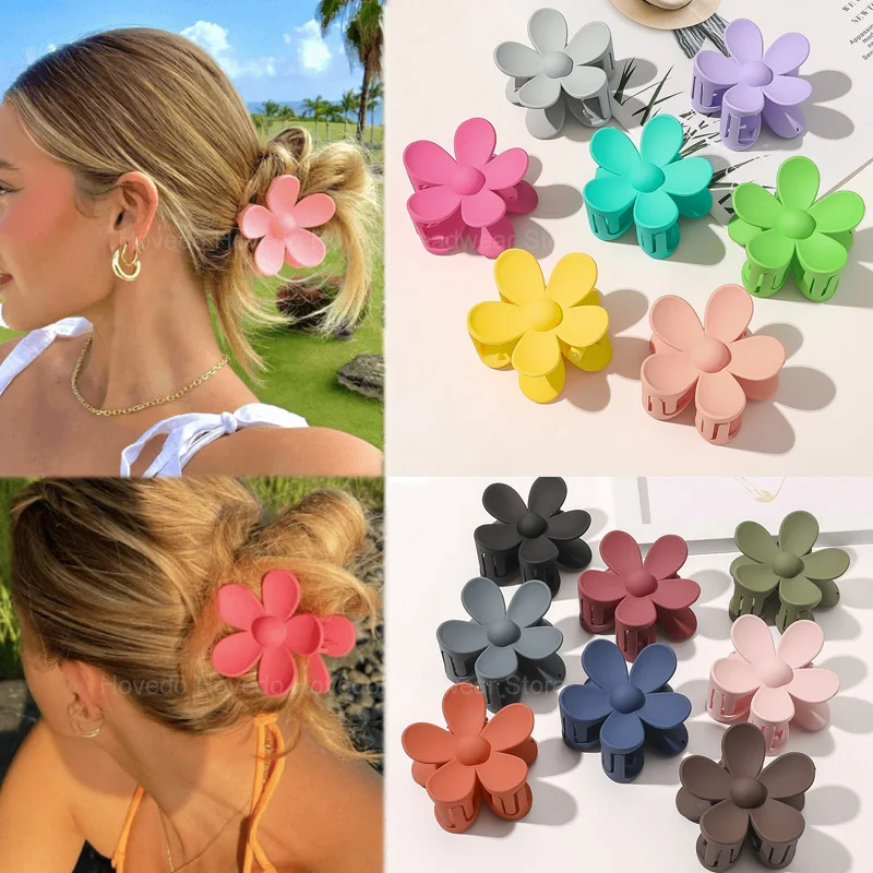 

2pcs Candy Color Flower Hair Clips Plastic Non-Slip Strong Hold Grip Hair Jaw Clip for Girls Women Fashion Cute Hair Clip
