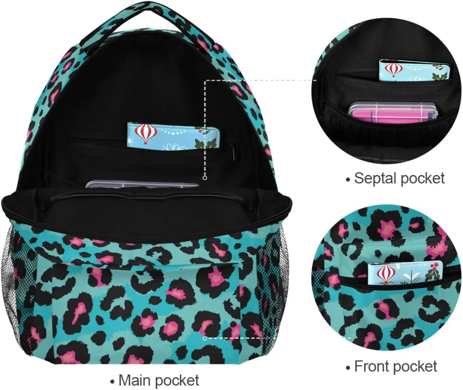 School Start Best Seller! Blue Leopard Print Backpack, Trendy Animal Pattern, Stylish Bag for Bold Style Fans 4