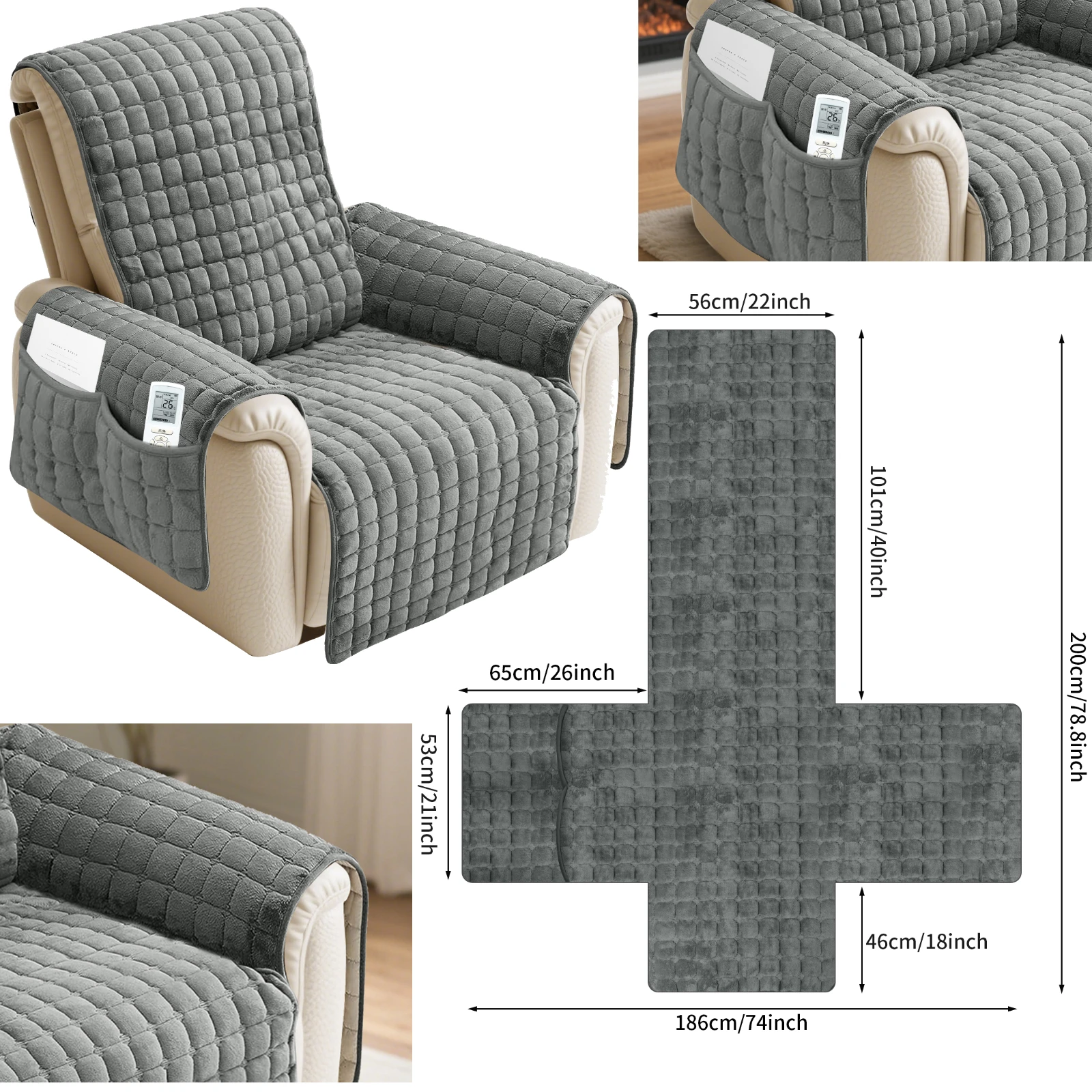 Chair Cover Recliner Chair Cover Washable Couch Covers for Kids Pets Dogs Slipcover Furniture Protector with Elastic Straps