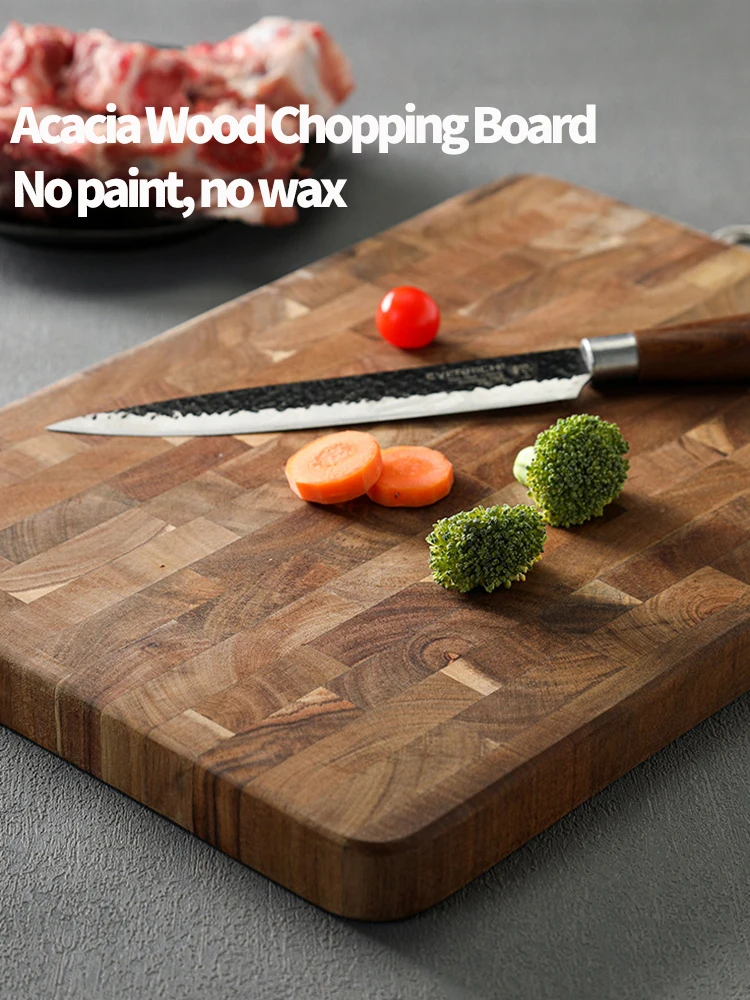 Thick End Grain Acacia Wood Cutting Board, Double Handle Heavy Duty Butcher Block, Mold Resistant Chopping Board for Kitchen 2