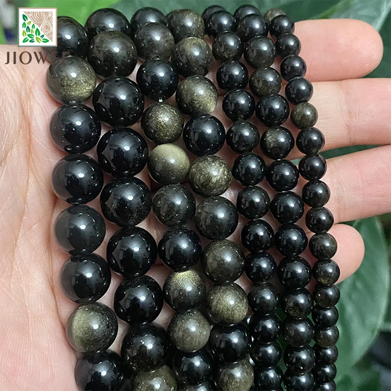 Natural Stone Smooth Golden Obsidian Round Spacer Beads for Jewelry Making DIY Bracelet  Accessories 15