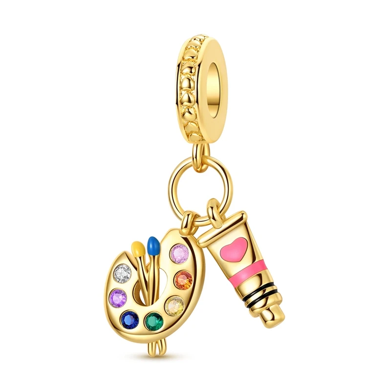925er Sterlingsilber Gold-Serie Charms Flugzeug Pferd Welpe Elefant Perlen Anhänger passend für Originalarmband DIY Schmuck Geschenk für Frauen – Detail 7