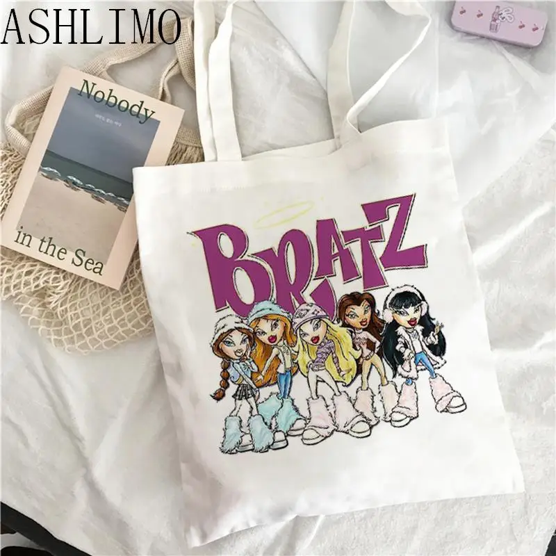 Bratz Letter Female Shopping Canvas Aesthetics Tote bag Casual Large-capacity Ulzzang Women Bag Harajuku Funny Y2k Shoulder Bags