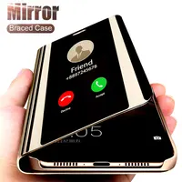 Fashion Mirror Flip Case For Samsung Galaxy S24 S23 S22 S21 S20 FE Ultra Standard Cover For Samsung Note 20 Ultra Case