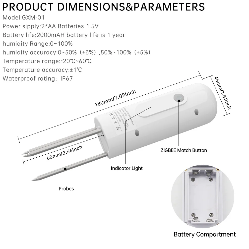 ZIGBEE 식물 모니터 야외 토양 온도 측정기, 습도 테스터 센서, 정원 자동화 관개, TUYA 감지기