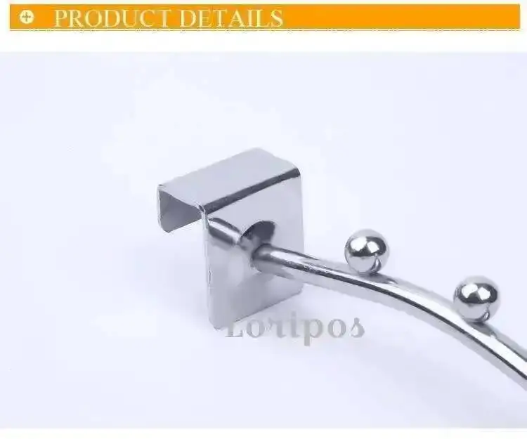 Rohrstange, Stange, Montage, Schnalle, Karabinerhaken, Regalaufhänger, Hardware, Metall-Display-Haken, Regal, Organizer, Halterung, abgeschrägter Kugelhaken – Detail 6
