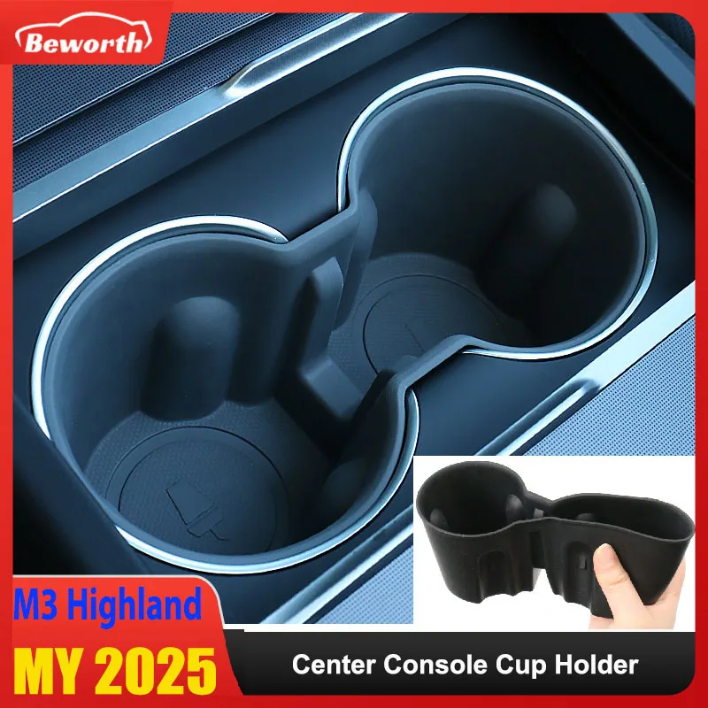 Tesla New Model Y Juniper 2025 모델 3 + Highland 2024 센터 콘솔 주최자 TPE 보관함 용 워터 컵 홀..
