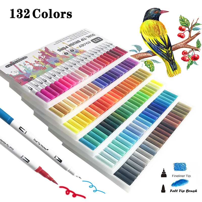 CHEN LIN 120/132 Colors Double-head Watercolor Pen Soft Head Art Sketching Markers Drawing Set Paint Brush Student Stationery paul rubens watercolor paint 18 24 36 colors 5ml for watercolor painters students beginners watercolor applications art drawing