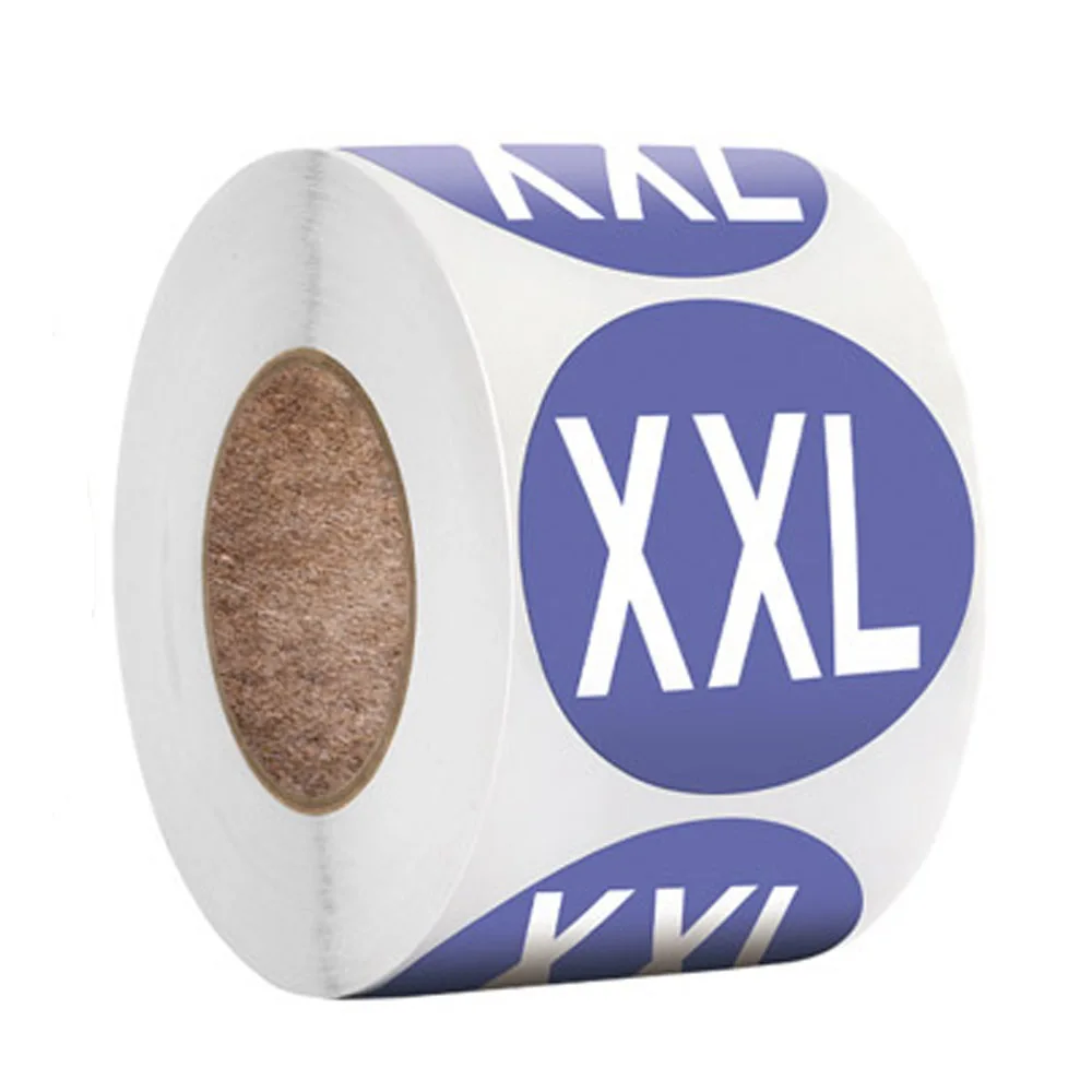100-500개 셀프 접착 스티커 라벨 1인치 크기 XS S M X XL XXL 라벨 빈 노트 라벨 도매 저가
