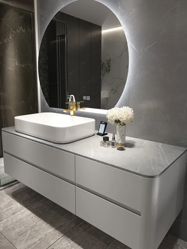 ~Stone Plate Bathroom Cabinet Solid Wood Wash and Wash Basin Cabinet Combination Washstand Bathroom