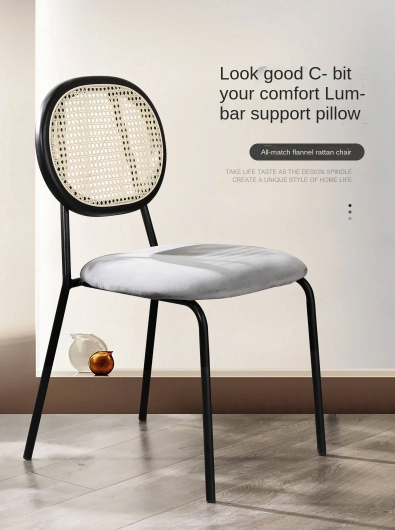 Description Picture 2 of itemIHOME Rattan Dining Chair Home Nordic Solid Wood European Designer Dining Table Chairs Backrest Retro Study Chairs New 2023