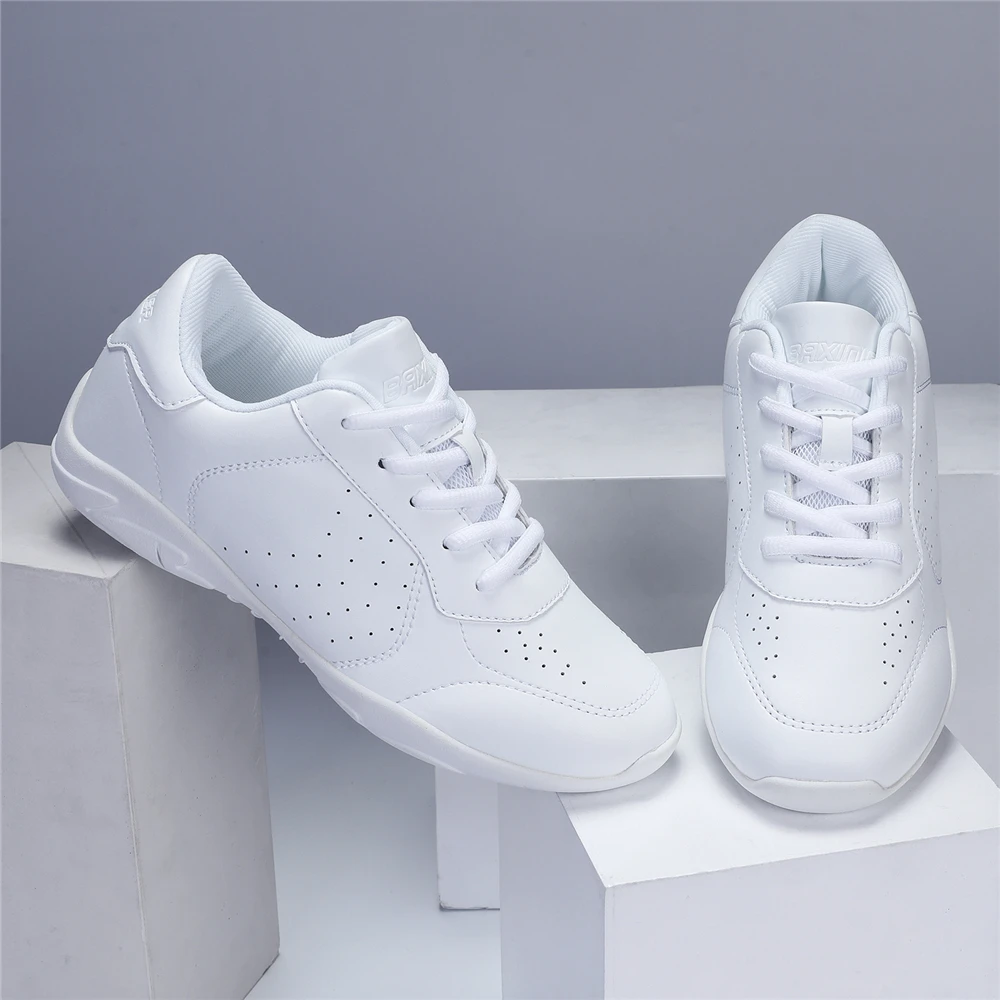 BAXINIER Girls White Cheerleading Shoes Youth Competition Dance Sneakers Women Flats Cheer Shoes Kids Training Walking Shoes