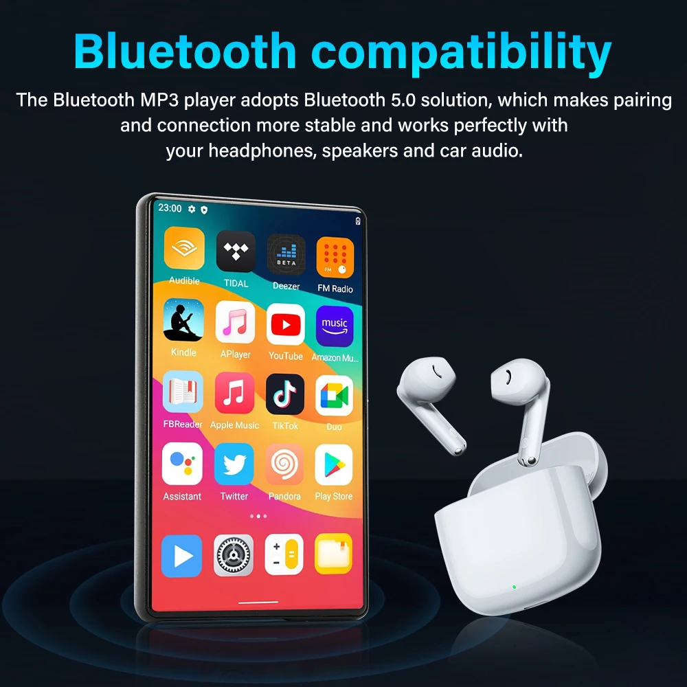 32GB/64GB MP4 Player WiFi Bluetooth Connection 5-inch Touch Screen Video Player Support Android Apps 128GB Memory Expansion