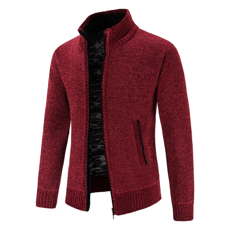 2023 Autumn/Winter Knitted Cardigan Men's Outerwear Stand up Neck Zipper Long Sleeve Coat Jacket Loose Relaxed Sweater 3
